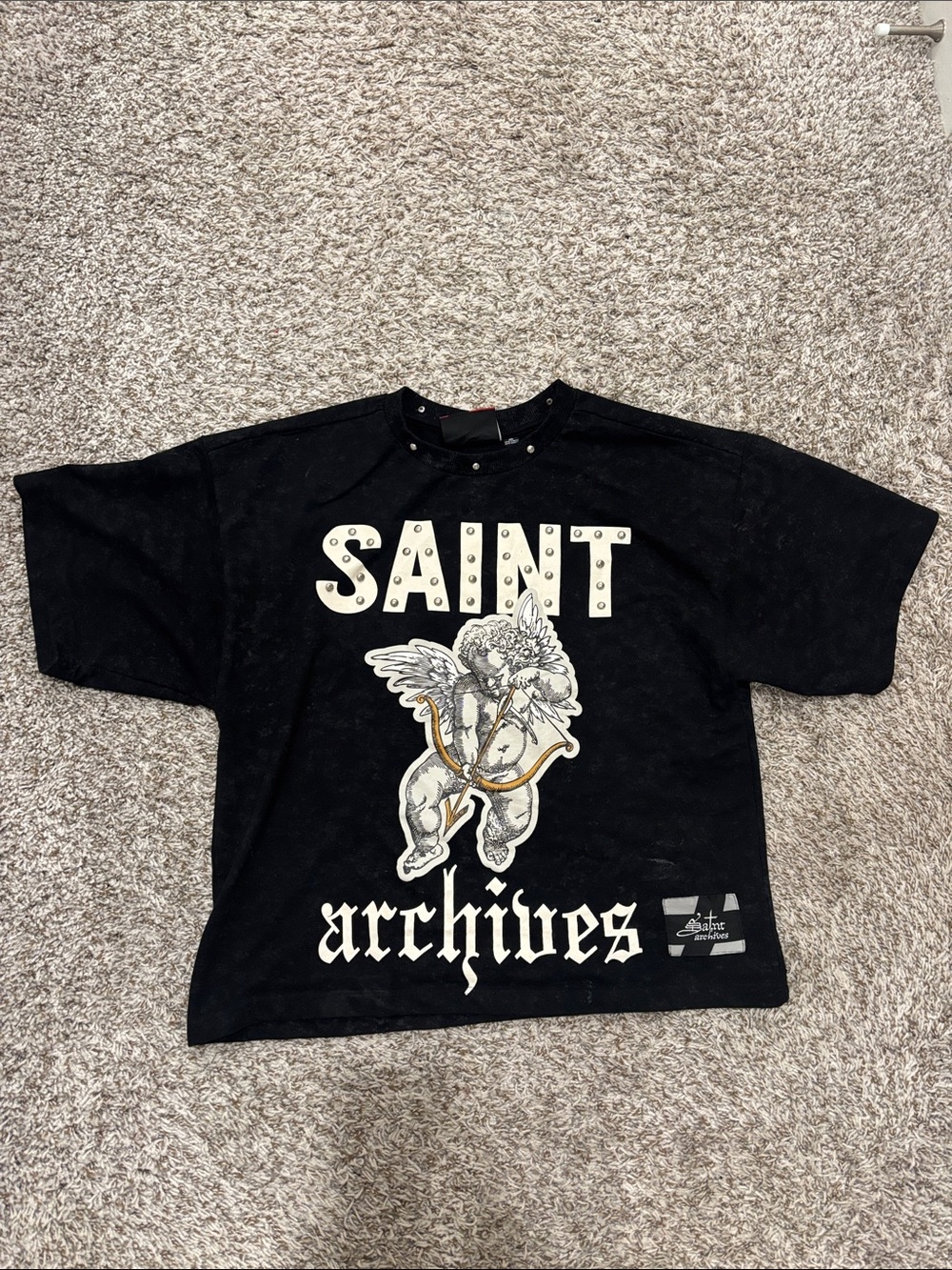 Cropped Saint Archives Black Graphic Tee by